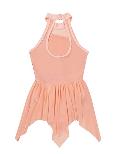 IEFIEL Maillot de Danza Ballet para Niña Maillot Lentejuelas de Patinaje Artistico Vestido Brillante de Gimnasia Ritmica Disfraz de Bailarina Naranja 14 años