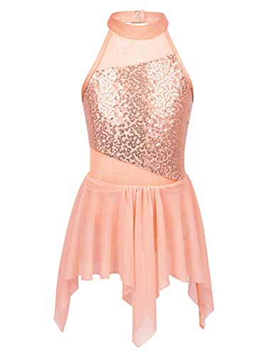 IEFIEL Maillot de Danza Ballet para Niña Maillot Lentejuelas de Patinaje Artistico Vestido Brillante de Gimnasia Ritmica Disfraz de Bailarina Naranja 14 años