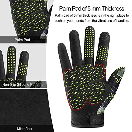 INBIKE Guantes Bicicleta Montaña Largos MTB Deportivos Ciclismo Hombre Adulto Carretera Trekking Táctil Bici Invierno Verano Trabajo Telefono Móvil Verde L