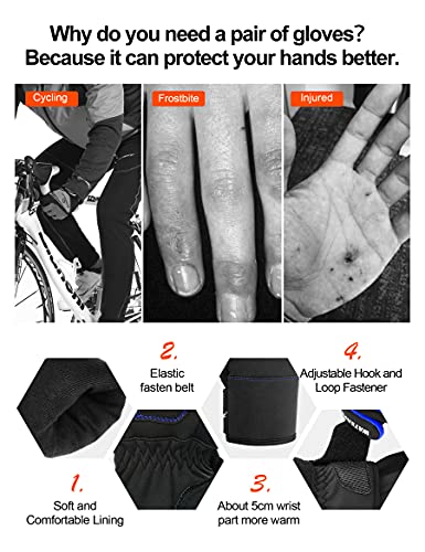 INBIKE Guantes Calientes De Ciclismo De Invierno, Guantes De Pantalla Táctil para Hombre con Dedos Completos Cortavientos E Impermeable(Azul,M)