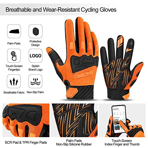 INBIKE Guantes Ciclismo Hombre Largo Guantes Bicicleta Carretera Pantalla Táctil Acolchado Antideslizante, Unisex Adulto(Naranja-L)