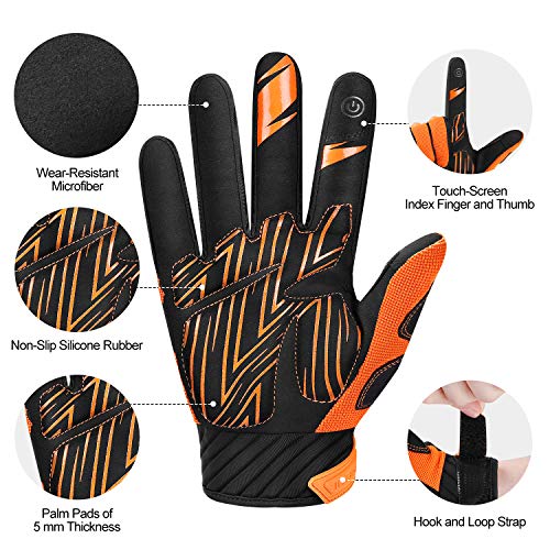 INBIKE Guantes Ciclismo Hombre Largo Guantes Bicicleta Carretera Pantalla Táctil Acolchado Antideslizante, Unisex Adulto(Naranja-L)