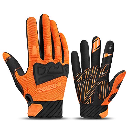 INBIKE Guantes Ciclismo Hombre Largo Guantes Bicicleta Carretera Pantalla Táctil Acolchado Antideslizante, Unisex Adulto(Naranja-XL)