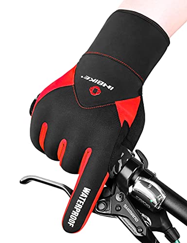 INBIKE Guantes Ciclismo Invierno Hombre Mujer, Guantes De Pantalla Táctil para Hombre con Dedos Completos Cortavientos E Impermeable(Rojo,M)