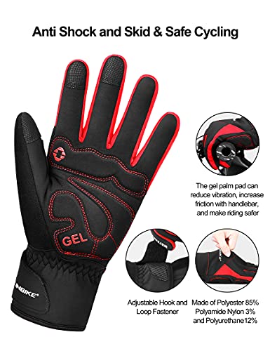 INBIKE Guantes Ciclismo Invierno para Hombre, Guantes De Pantalla Táctil con Dedos Completos Cortavientos E Impermeable(Rojo,L)