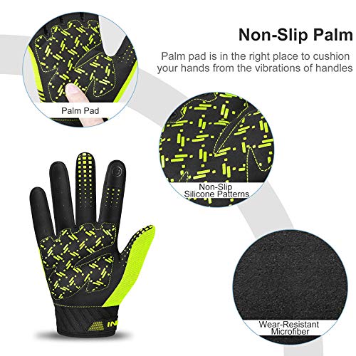 INBIKE Guantes de Ciclismo MTB Dedo Largo Transpirable Pantalla Táctil Antideslizante Amortiguación y para Ciclismo de Montaña Descenso Hombres Damas(Verde,L)