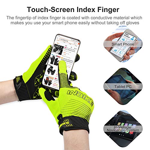 INBIKE Guantes de Ciclismo MTB Dedo Largo Transpirable Pantalla Táctil Antideslizante Amortiguación y para Ciclismo de Montaña Descenso Hombres Damas(Verde,L)