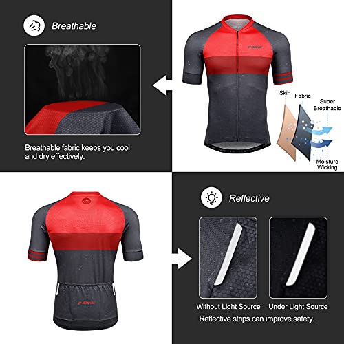 INBIKE Maillot Ciclismo Hombre Bicicleta Ropa Verano Bici Ciclista Camiseta Manga Corta Sin Mangas Mallot Bici MTB Transpirable (Rojo, L)