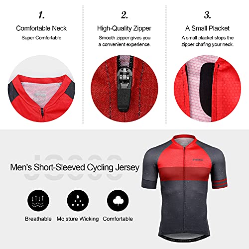 INBIKE Maillot Ciclismo Hombre Bicicleta Ropa Verano Bici Ciclista Camiseta Manga Corta Sin Mangas Mallot Bici MTB Transpirable (Rojo, L)