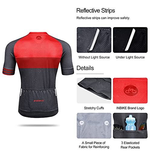 INBIKE Maillot Ciclismo Hombre Bicicleta Ropa Verano Bici Ciclista Camiseta Manga Corta Sin Mangas Mallot Bici MTB Transpirable (Rojo, L)