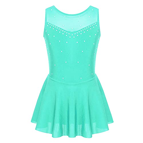 inlzdz Vestido Patinaje Artistico Maillot para Niña Traje Deportiva Elástica de Patinaje Maillots de Danza Ballet con Falda Irregular 6-14 Años Menta Verde 13-14 años