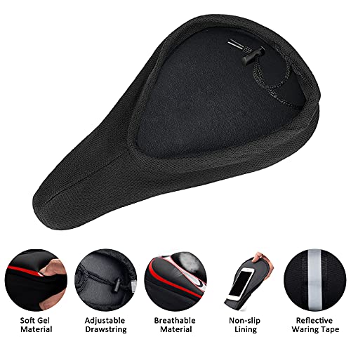 Inroserm Funda de Gel para Sillín de Bicicleta, Cojín para Asiento de Bicicleta con Funda Resistente al Agua y al Polvo y Correa de Reflectante, Asiento Extra Suave para Ciclismo de Montaña (Rojo)