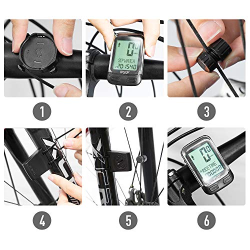 IPSXP Bicicleta Computadora Inalámbrica Impermeable Bicicleta Odómetro Velocímetro Automático Despertador 18 Función Ciclismo Computadora Usuario A/B LCD Luz de Fondo 5 Pantallas de Idiomas