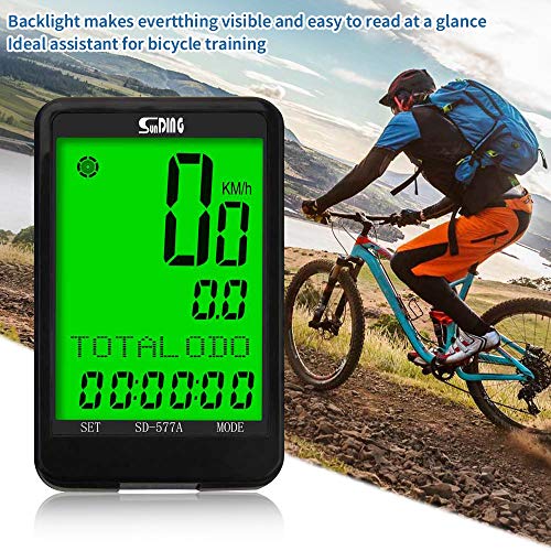 Iriisy Ciclocomputador para Bicicleta, Velocímetro de Bicicleta de Retroiluminación, con Pantalla LCD, 8 Idiomas Impermeable Cuentakilómetros para Bicicleta, Compatible,con Cable (8 Idiomas)