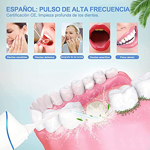 Irrigador Bucal Portatil Profesional - Irrigador Dental con 5 Boquillas 4 Modos, IPX7 Impermeable Limpieza Dientes, Recargable para Limpieza Dental, Irrigadores bucales Electrico Portátil de Viaje