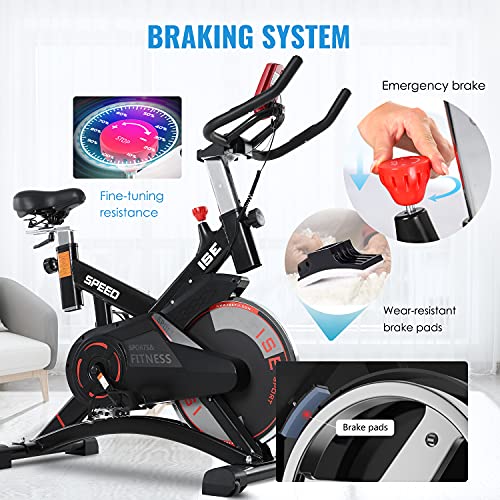 ISE Bicicleta Estática de Spinning Profesional con Sensor de Pulso,Ajustable Resistencia, Pantalla, Bicicleta Fitness de Gimnasio Ejercicio con Volante de Inercia,Sillín Ajustable, Máx.120kg,SY-7005-1