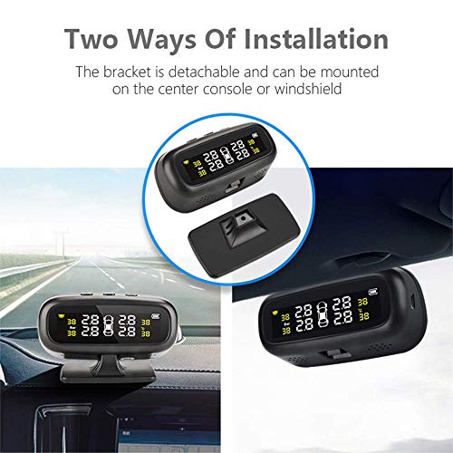 Jansite TPMS Sistema de monitoreo de presión de neumáticos Solar, Monitor de neumáticos de Coche Instalado en el Panel de la Ventana con 4 sensores externos