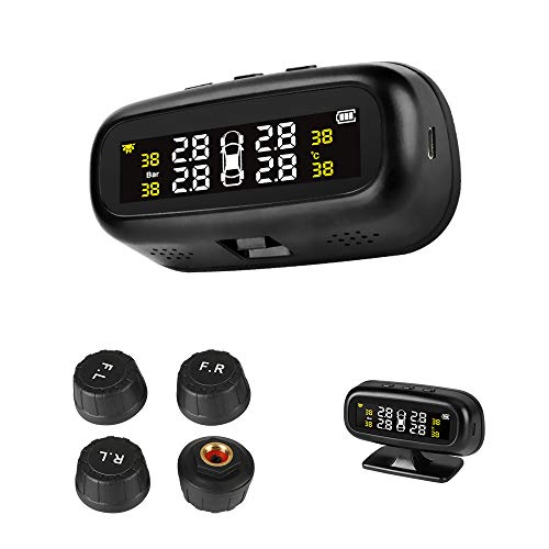 Jansite TPMS Sistema de monitoreo de presión de neumáticos Solar, Monitor de neumáticos de Coche Instalado en el Panel de la Ventana con 4 sensores externos