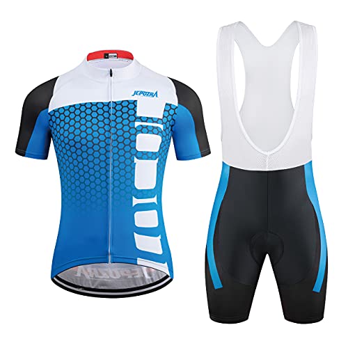 JEPOZRA Traje Ciclismo Hombre Verano Conjunto Bicicleta Ropa MTB Maillot Bici Manga Corta y Culotte Ciclista con Badana Gel