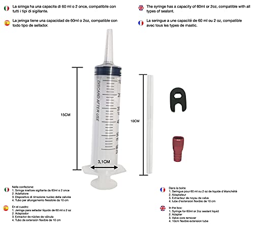 Jeringuilla para inyectar líquido Tubeless-antipinchazos Grande 60ml con Herramienta de extracción de válvula