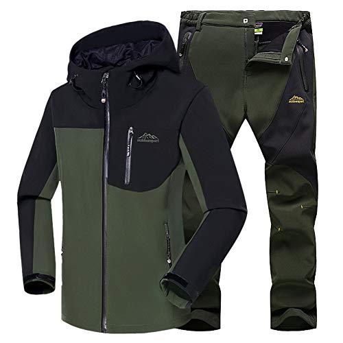 JIANYE Chaqueta Softshell Hombre Pantalon Softshell Conjunto Outdoor Transpirables Chaqueta Montaña Pantalones Montaña Ejército Verde+Ejército Verde S