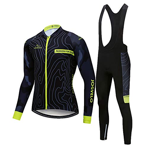 JOGVELO Maillot Ciclismo, Ropa Ciclismo Conjunto Hombre Jersey + Culotes Ciclismo Invierno Vellón Térmico Reflectante, M