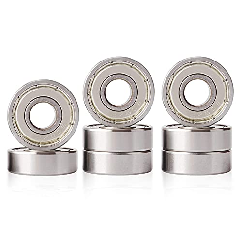 JZZJ 608 ZZ Rodamiento de bolas de plata con rodamiento de placa larga, adecuado para ABEC, rodamiento sellado sin fricción, 8 piezas (8 mm x 22 mm x 7 mm) para patines, patinetas y scooters