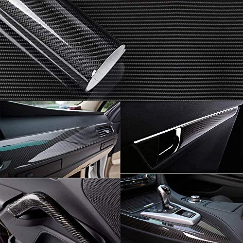 Kaliwa Vinilo Fibra de Carbono, Película Pegatina Decoración Autoadhesiva A Prueba de Agua Libre de Burbuja 300 * 30CM, Uso Exterior Interior para Coche Motocicleta Móvil Ordenador (Negro Plata)…