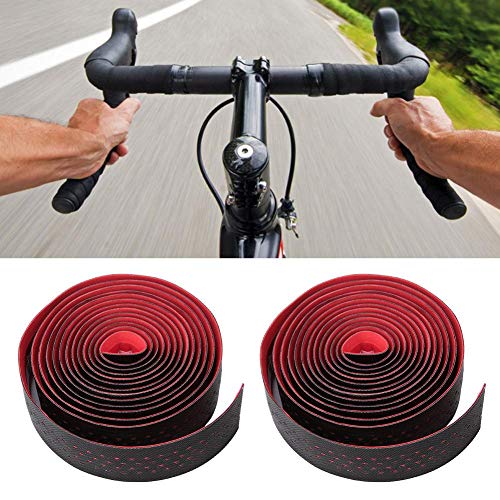 Keenso Cintas de Manillar de Bicicleta Antideslizante de 2 Piezas, Envoltura de Manillar de Bicicleta de montaña de PU Transpirable(Rojo)