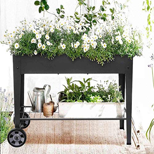 KHOMO GEAR Huerto Urbano Carrito Galvanizado Elevado para Cultivo en Casa Plantas Frutas Verduras Terraza Jardín Interior Exterior - Negro