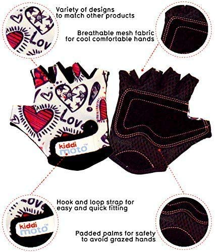 KIDDIMOTO Guantes de Ciclismo sin Dedos para Infantil (niñas y niños) - Bicicleta, MTB, BMX, Carretera, Montaña - Amor - Talla: S (2-5 años)