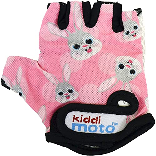 Kiddimoto Guantes de Ciclismo sin Dedos para Infantil (niñas y niños) - Bicicleta, MTB, BMX, Carretera, Montaña - Conejo Rosa - Talla: M (5-8 años)