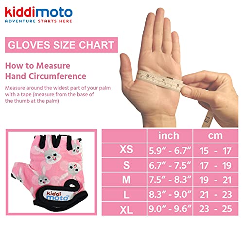 Kiddimoto Guantes de Ciclismo sin Dedos para Infantil (niñas y niños) - Bicicleta, MTB, BMX, Carretera, Montaña - Conejo Rosa - Talla: M (5-8 años)