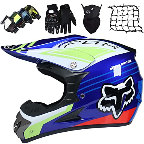 Casco Moto Niño, Casco Motocross Infantil y Adulto DOT Standard Casco  Enduro MTB Integral (con Guantes, Gafas y Máscara) - para Motocicleta BMX  MX