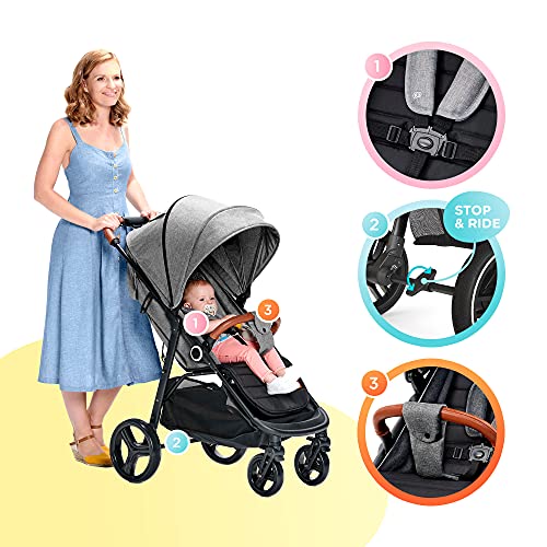 Kinderkraft Silla de Paseo GRANDE, Carrito, Capota Desplegable, para Niños, Gris