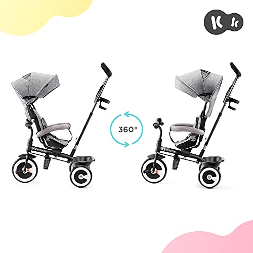 Kinderkraft Triciclo Evolutivo ASTON, Cabina desplegable, Cinturón, 9 Meses a 5 Años, Gris