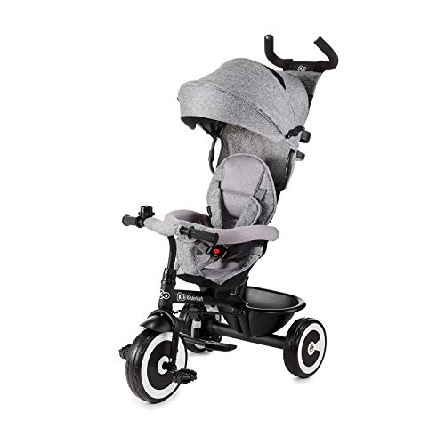 Kinderkraft Triciclo Evolutivo ASTON, Cabina desplegable, Cinturón, 9 Meses a 5 Años, Gris