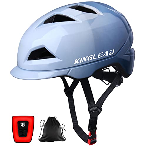 KINGLEAD Casco de Bicicleta con luz LED Recargable Unisex Protegido para Ciclismo Carreras Monopatín Seguridad al Aire Libre Superligero Ajustable con Certificado CE