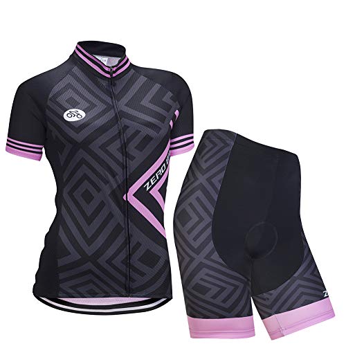 Kit de Manga Corta Jersey de Ciclo Bici del Camino para Mujer, Conjunto Ropa Al Aire Libre Transpiración para La Bicicleta(Polvo de Diamant, L)