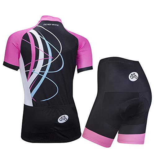 Kit de Manga Corta Jersey de Ciclo Bici del Camino para Mujer, Conjunto Ropa Al Aire Libre Transpiración para La Bicicleta(Polvo galopante, L)