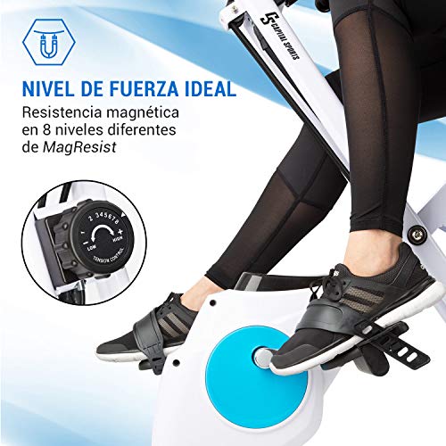 Klarfit Azura Plus Bici estática 3 en 1 - Bicicletas estáticas, Bicicleta estática, Bici estática, Tracción por correa, Pulsómetro, Resistencia magnética de 8 niveles, Soporte para tablet, Blanco