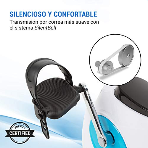 Klarfit Azura Plus Bici estática 3 en 1 - Bicicletas estáticas, Bicicleta estática, Bici estática, Tracción por correa, Pulsómetro, Resistencia magnética de 8 niveles, Soporte para tablet, Blanco