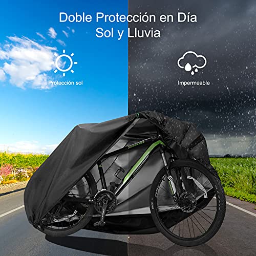 KLAS REMO Funda para Bicicleta Impermeable Tejido 210D Cubierta de Bicicleta con Orificio de Bloqueo para MTB 29 Bicicleta Carretera,Moto 200x70x110cm -Negro