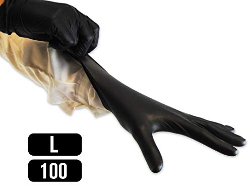 KMINA - Guantes Nitrilo Talla L (Pack 100 uds), Guantes Nitrilo Desechables, Guantes Nitrilo Negro, Guantes Desechables Nitrilo, Guantes Sin Polvo, Guantes Negros (LATEX FREE)