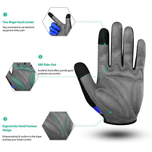 KONVINIT Guantes de Ciclismo, Guantes Pantalla Táctil Acolchados en Gel Guantes Bicicleta para Hombres/Mujeres Azul M