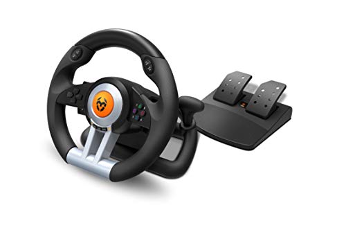 Krom K-WHEEL - NXKROMKWHL - Juego de volante y pedales Multiplataforma, palanca de cambios y levas en el volante, efecto vibracion, compatible PC, PS3, PS4 y XBOX