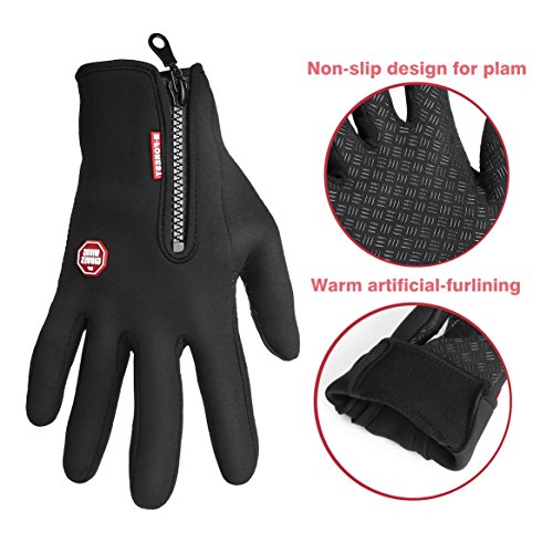 KUNFO Guantes de Cyclism Sports Pantalla Táctil Guantes Impermeable Sport Guantes Antideslizante Guantes Pro-Biker Guantes de Entrenamiento para Deportes, Color Negro, Tamaño Medio