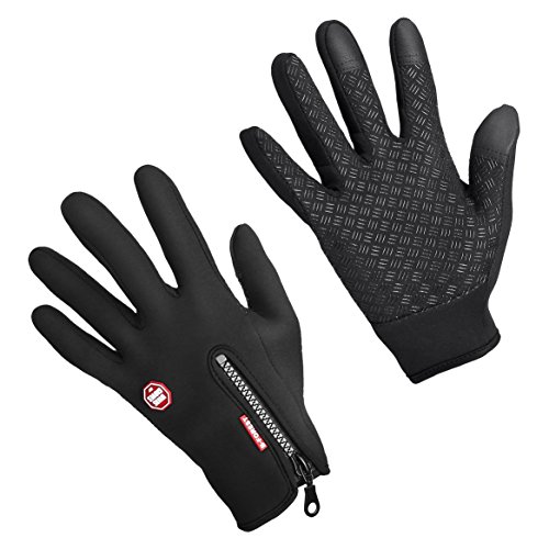 KUNFO Guantes de Cyclism Sports Pantalla Táctil Guantes Impermeable Sport Guantes Antideslizante Guantes Pro-Biker Guantes de Entrenamiento para Deportes, Color Negro, Tamaño Medio