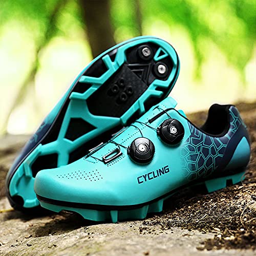 KUXUAN Zapatillas Ciclismo Hombre Mujer - Zapatillas Ciclismo Montaña MTB con Cerraduras,Zapatos Deportivos de Invierno/Suelas de Nailon,Blue-11UK=(275mm)=45EU