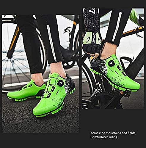 KUXUAN Zapatillas de Ciclismo para Hombre Mujer Ideal para Mountain Cyclo Cross Country XC Bikes In Incluido,Green-11UK=(275mm)=45EU